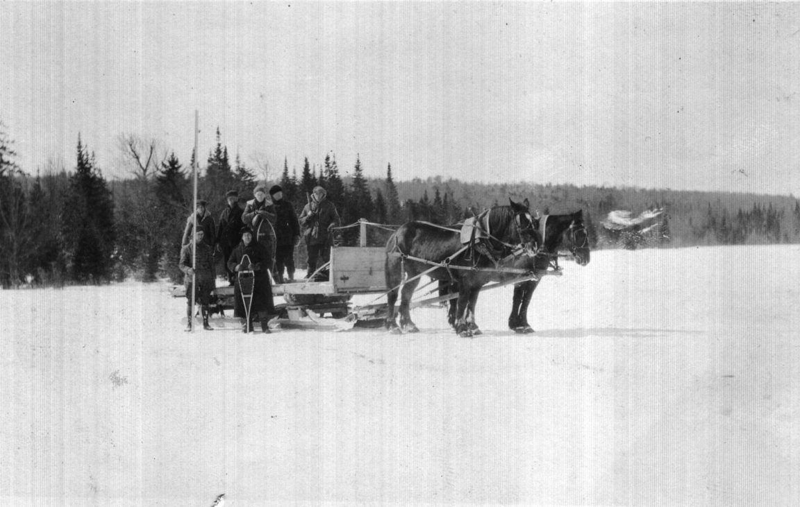 Surveying team with horses for hydro development in Carry Falls