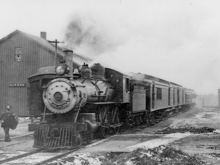 Adirondack & St. Lawrence Railroad train and employees in De Kalb