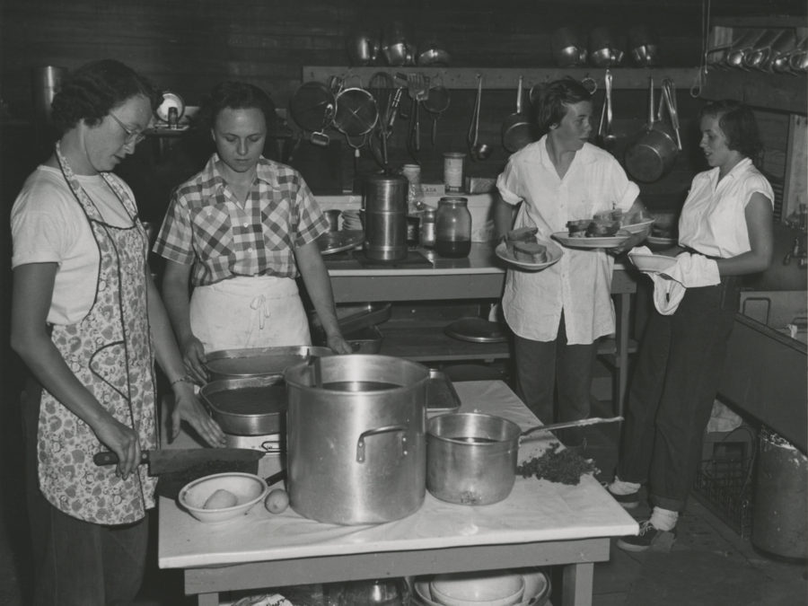 School cooks working in the cafeteria kitchen in Great Bend