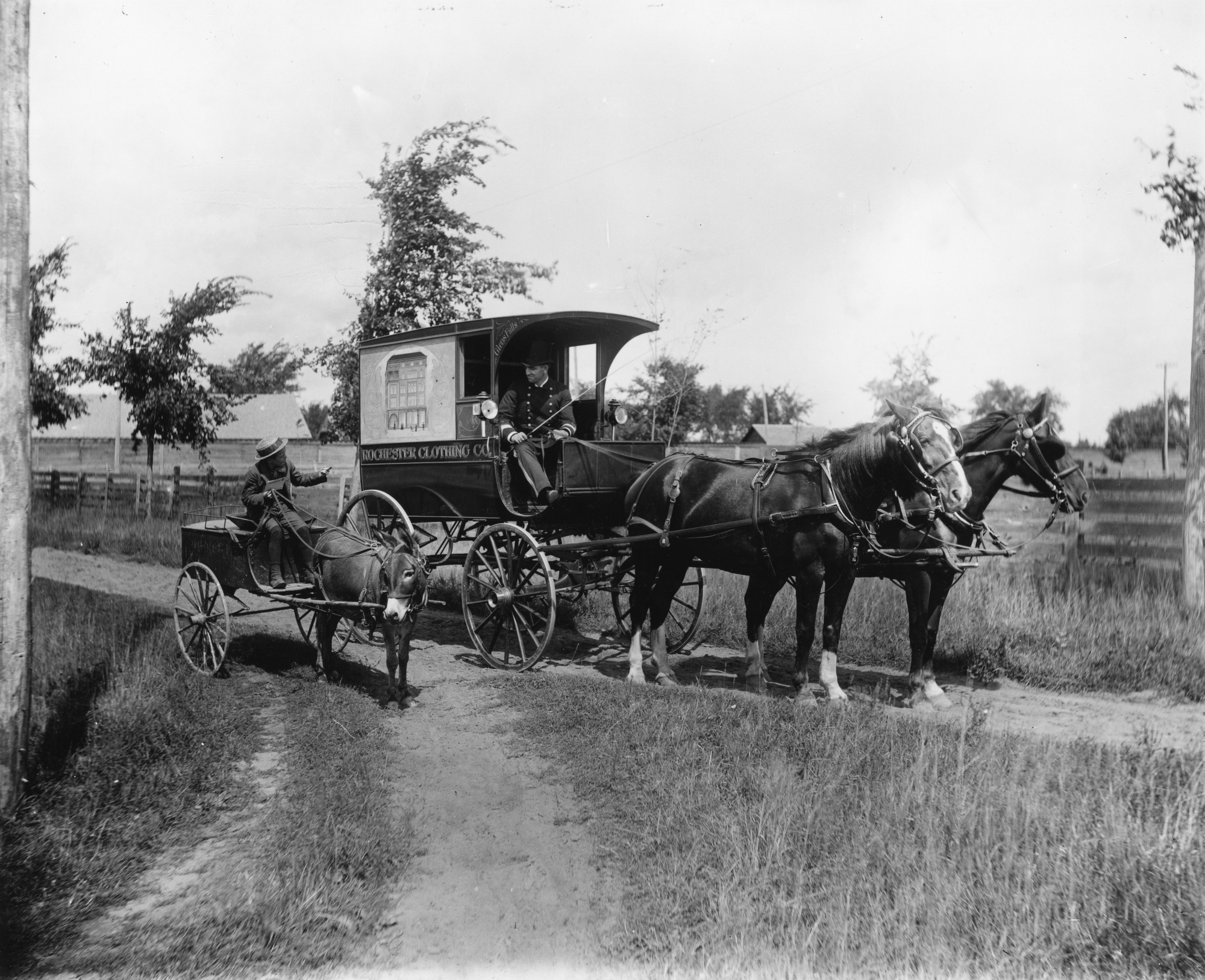 The Rochester Clothing Company delivery wagon near Glens Falls