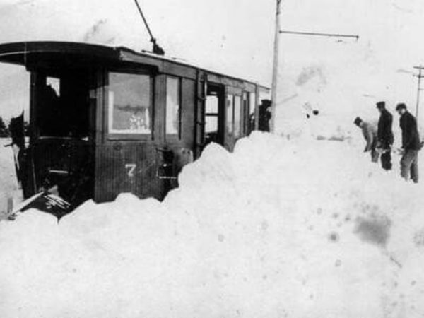A snowbound trolley running from Redwood to Alexandria Bay